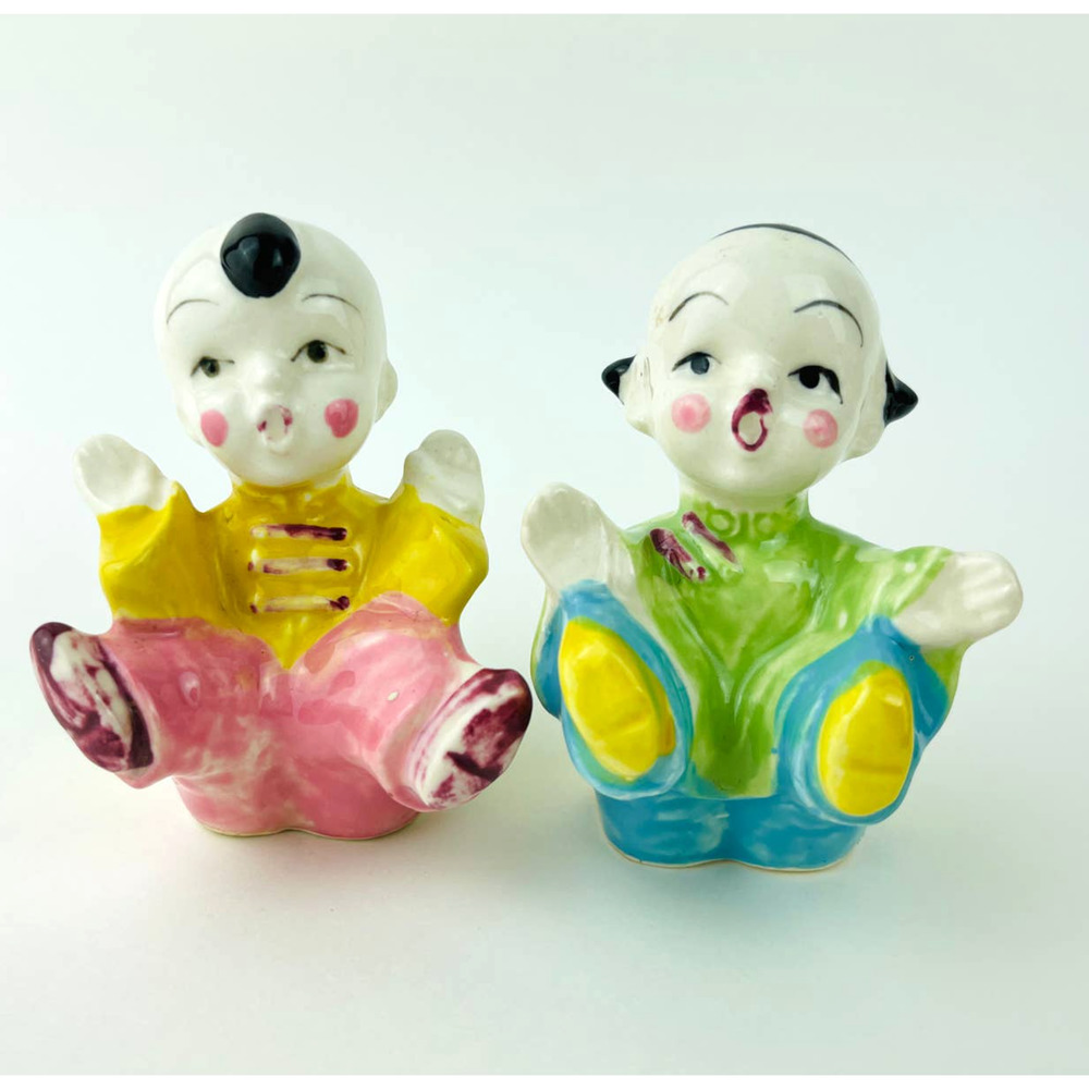 Vintage Mid-Century Asian Girl and Boy Salt and Pepper Shakers Rare